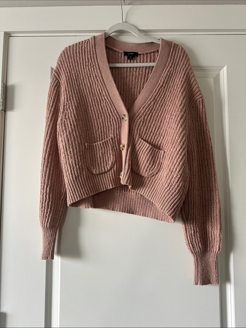 J.Crew Blush Pink Ribbed Cropped Cardigan